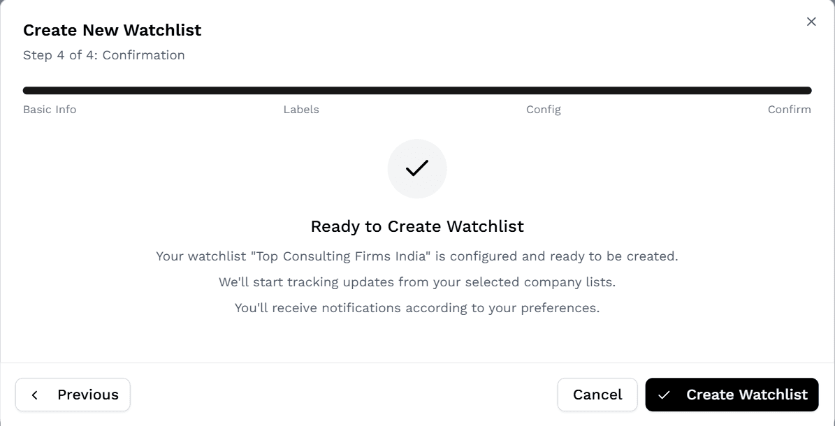 Confirm and launch your LinkedIn Company watchlist